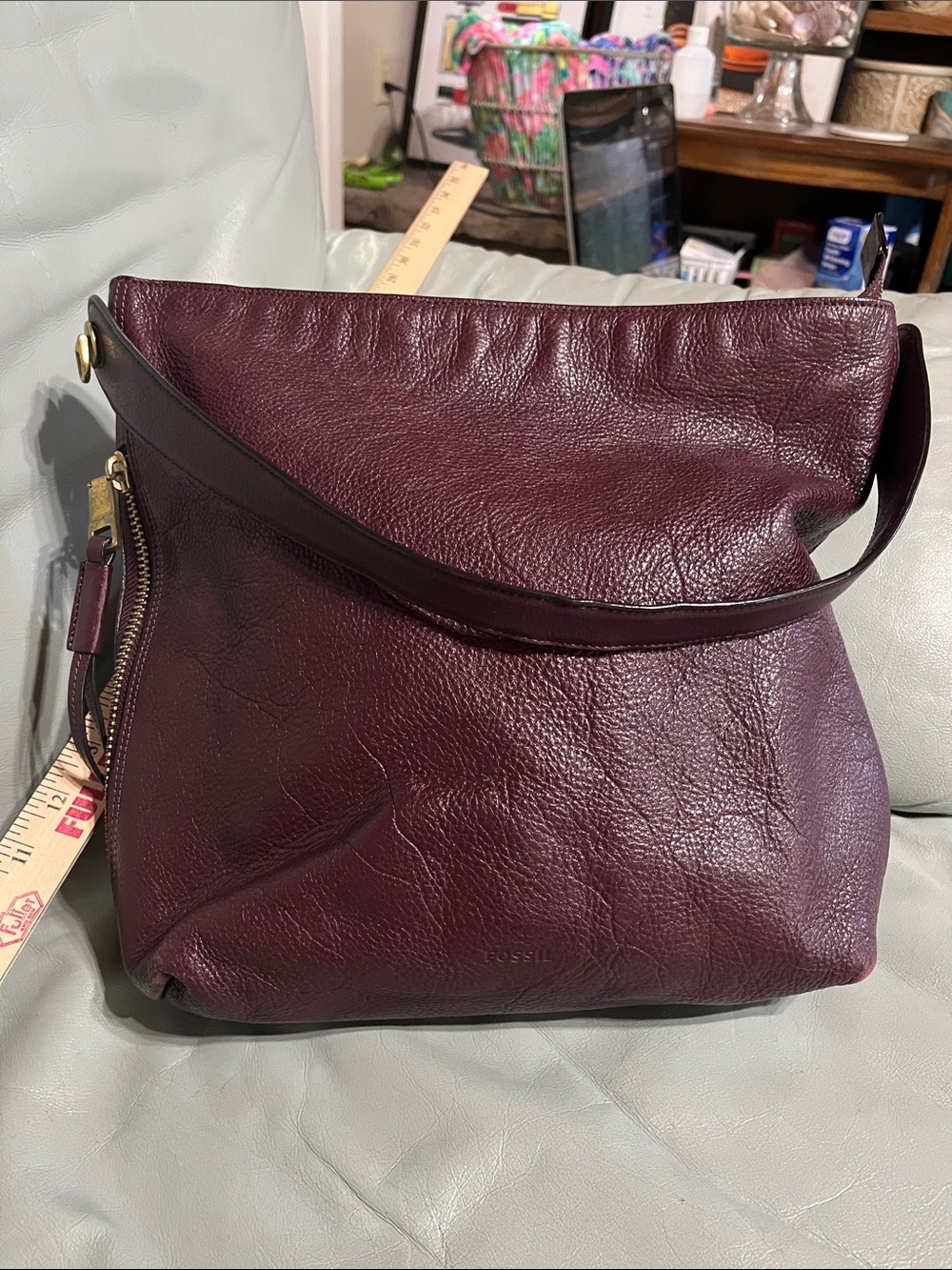 Fossil Leather Shoulder Bag in Deep Burgundy